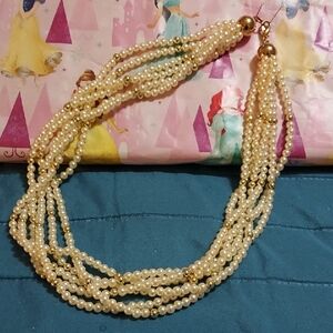 Classic Multi-Strand Pearl Necklace with Gold Accents - Cream